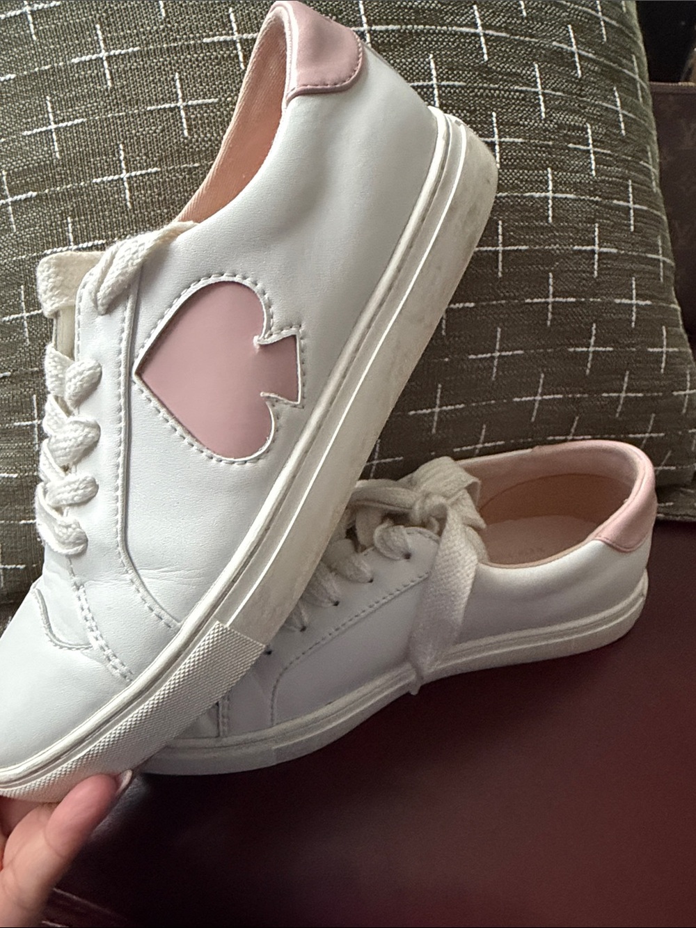 kate spade White and Pink Heart Leather Sneakers